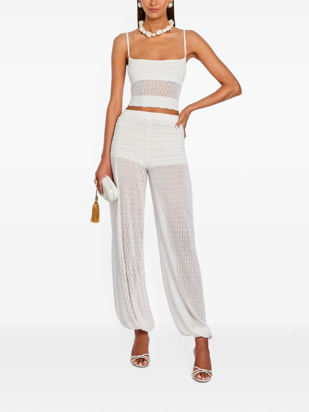 Retrofete Devyn pointelle gebreide broek Wit