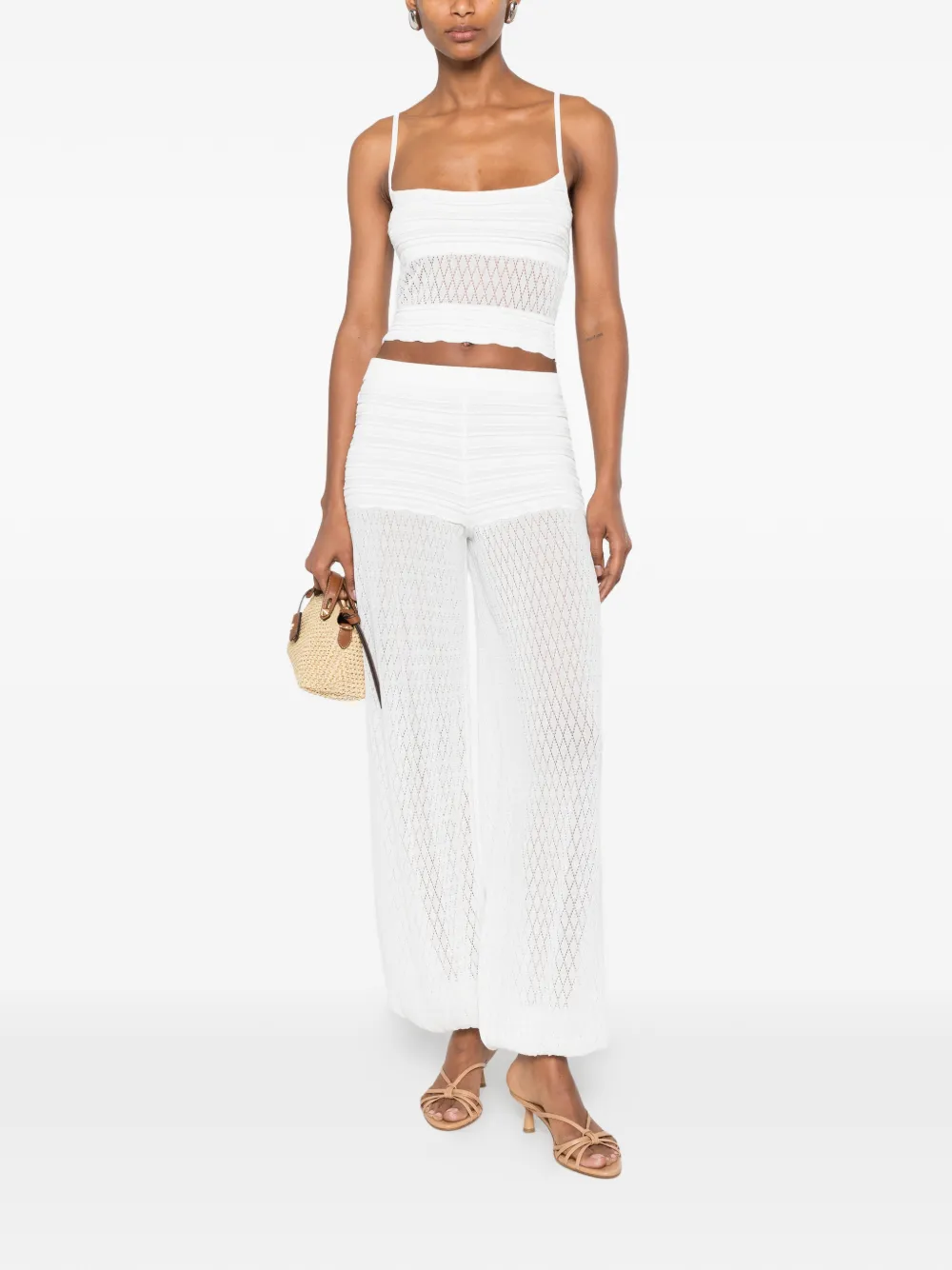 Retrofete Lesli pointelle gebreide top Wit