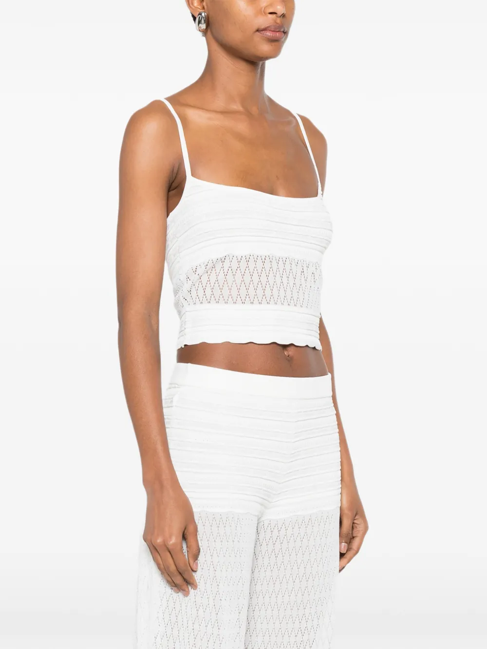 Retrofete Lesli pointelle gebreide top Wit