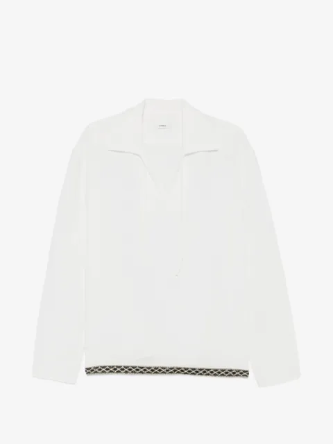 COMMAS embroidered-trim front-tie shirt