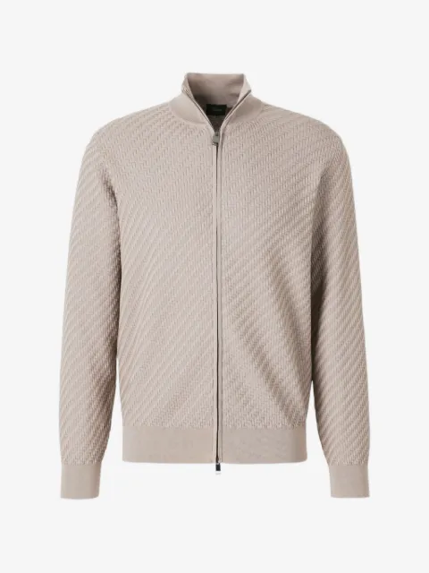 Brioni Trama braided zip-up knit cardigan