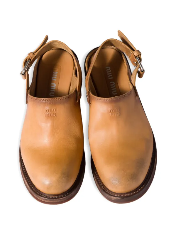 靴 archive MIUMIU Leather Square Toe Mules Miu Miu Foule Leather Mules | Brown | FARFETCH