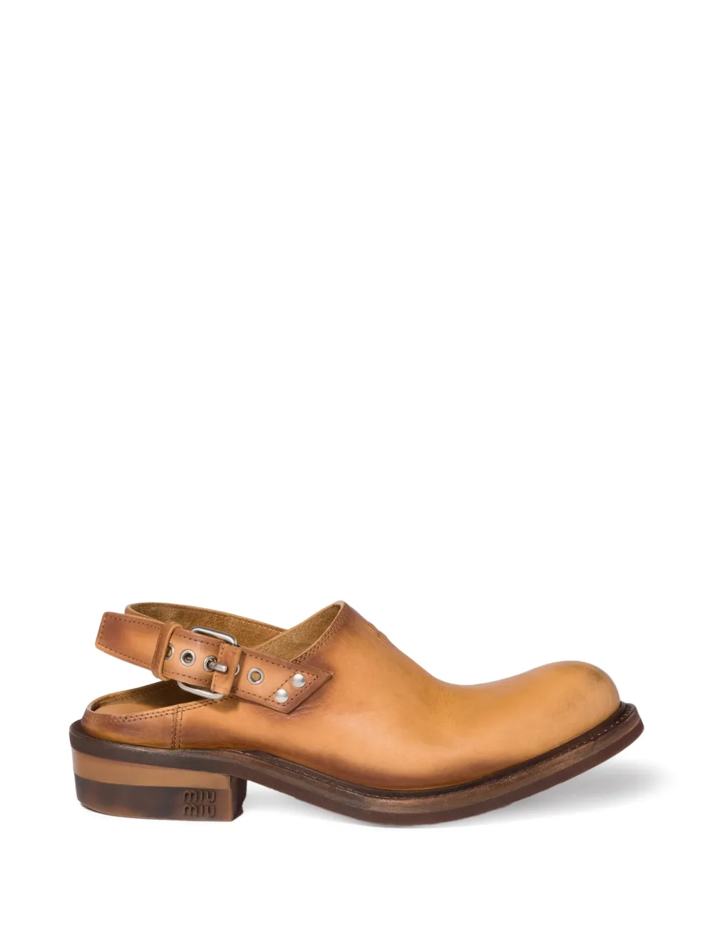 Miu Leren muiltjes met gesp Bruin