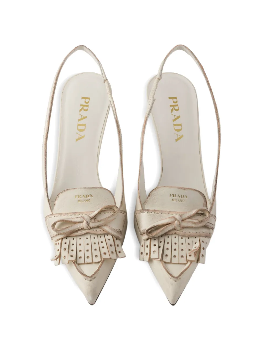 Prada Leren slingback pumps met franje Beige