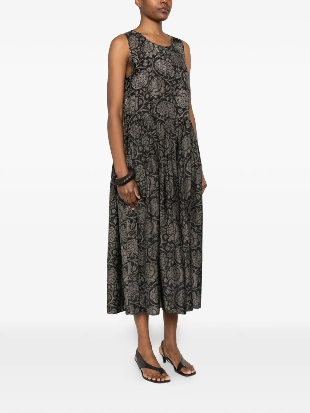 Uma Wang Midi-jurk met bloemenprint Zwart