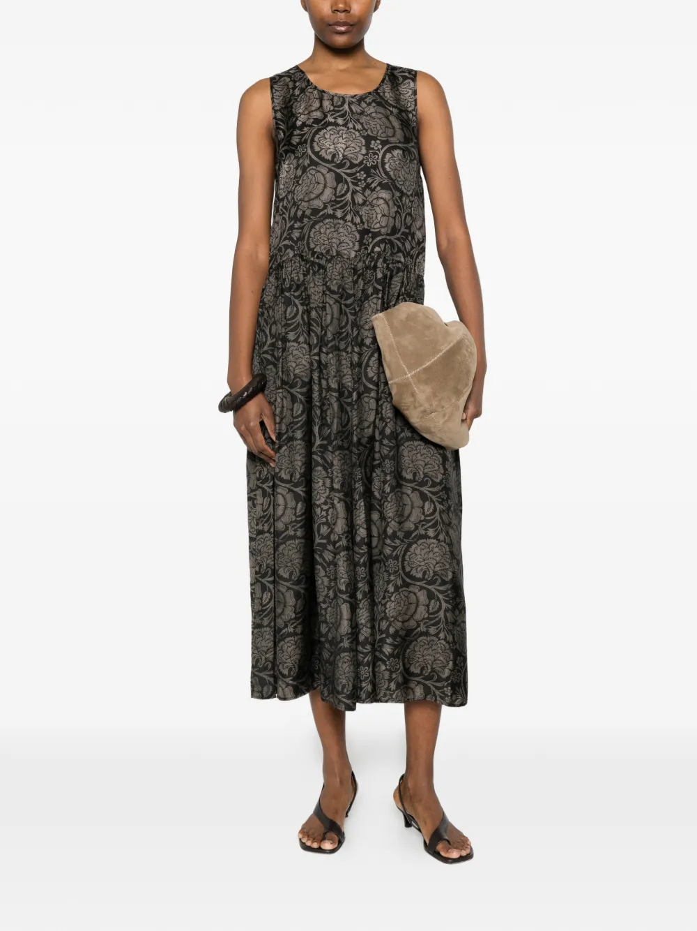 Uma Wang Midi-jurk met bloemenprint Zwart