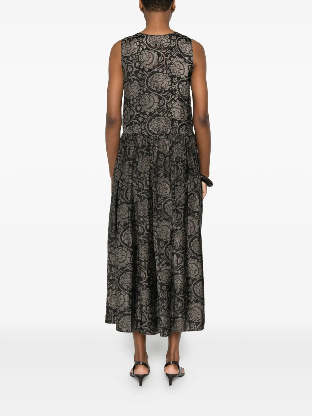 Uma Wang Midi-jurk met bloemenprint Zwart