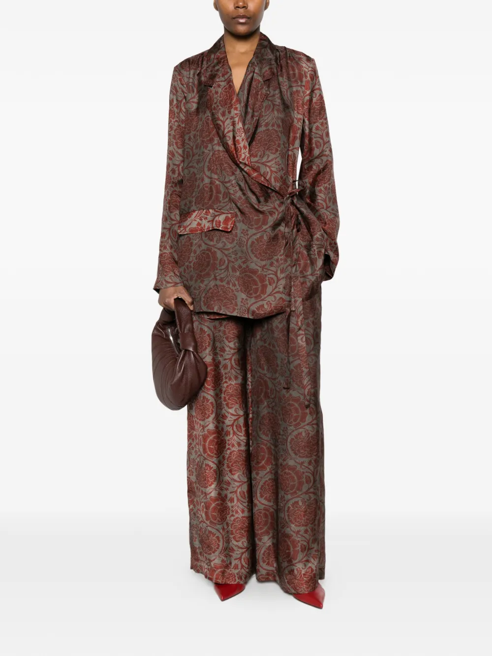 Uma Wang Blazer met bloemenprint en striksluiting Grijs