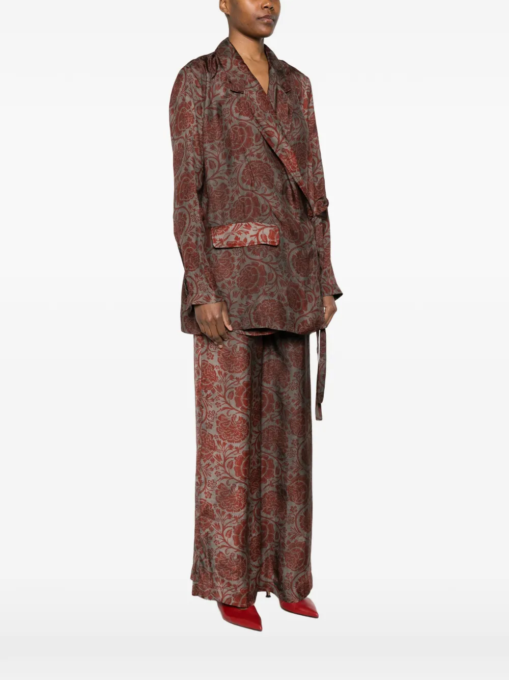 Uma Wang Blazer met bloemenprint en striksluiting Grijs