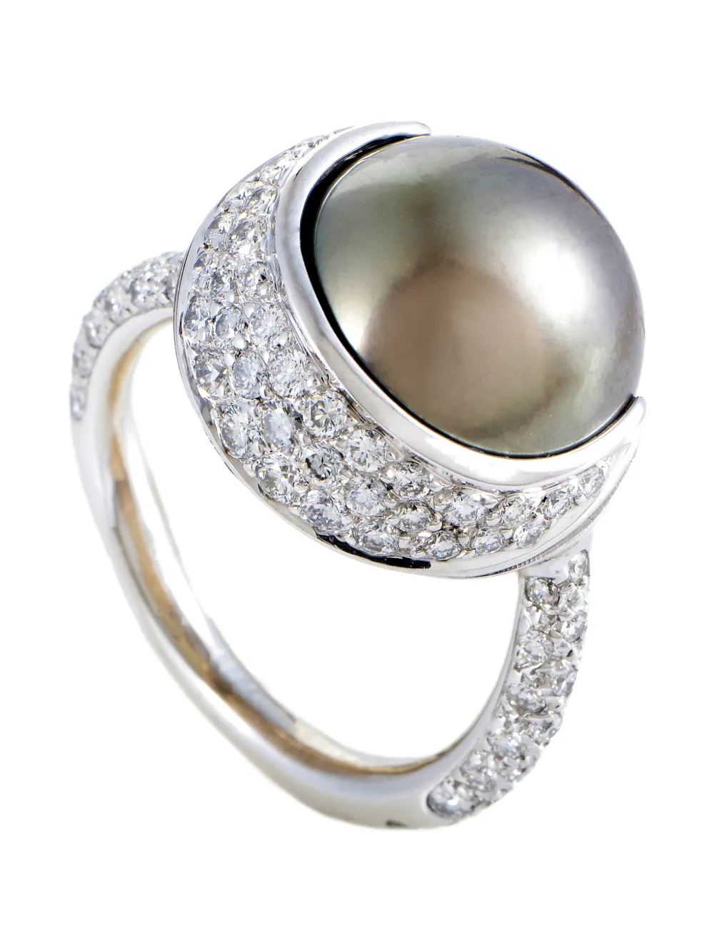 CHANEL Pre-Owned diamond and tahitian pearl ring - Argento