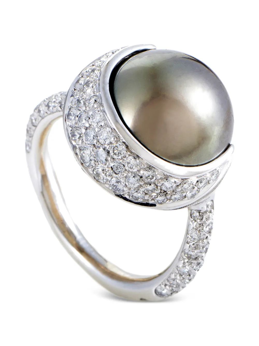 CHANEL Pre-Owned diamond and tahitian pearl ring - Argento