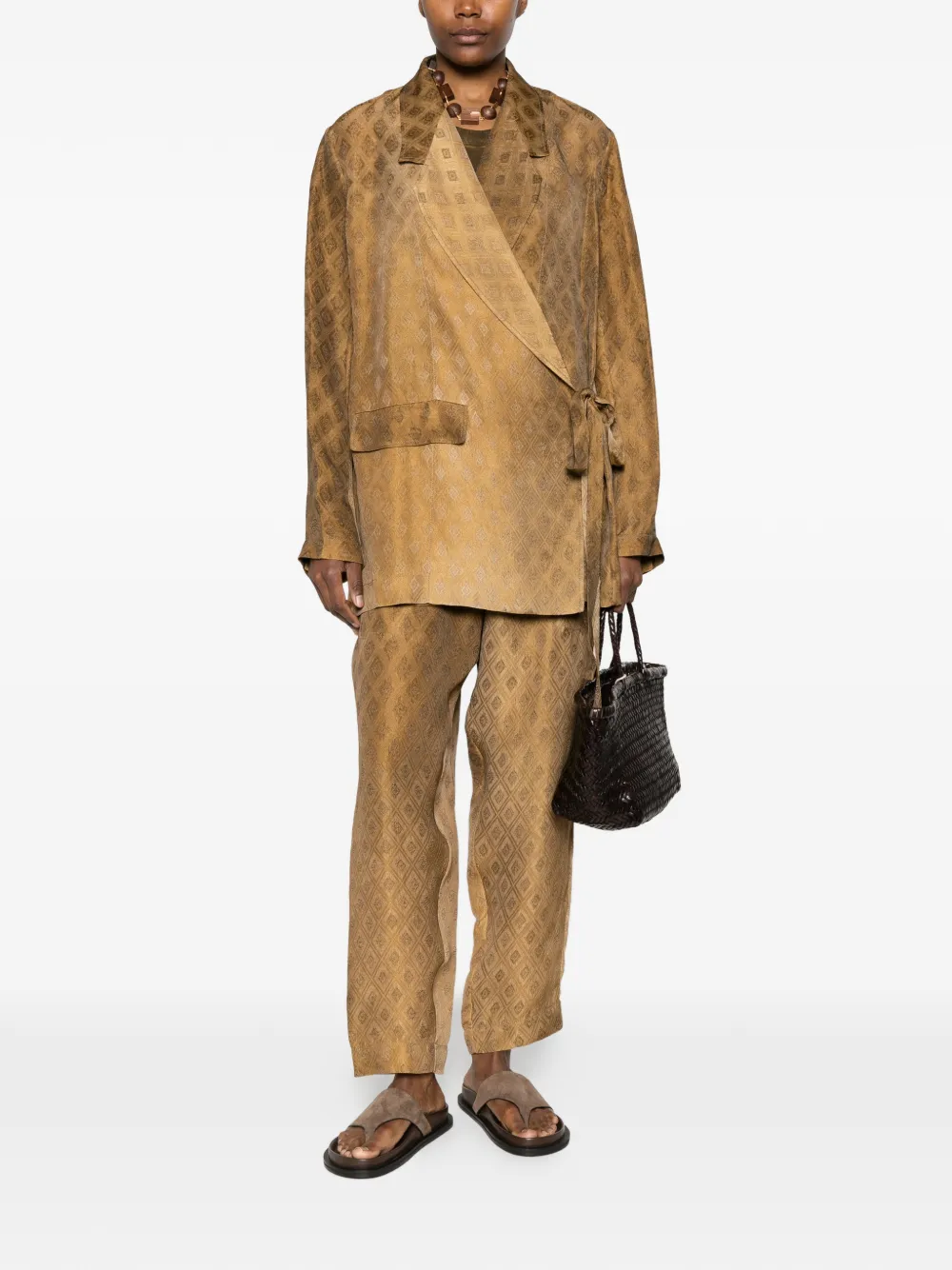  Uma Wang Diamond-pattern Tie-waist Blazer - Brown 