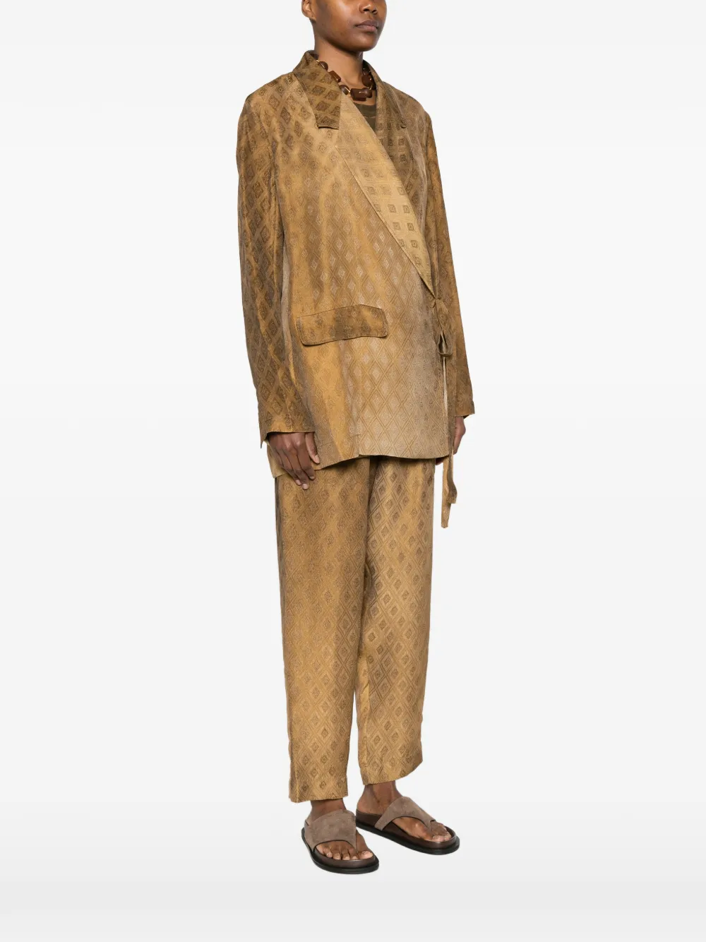  Uma Wang Diamond-pattern Tie-waist Blazer - Brown 