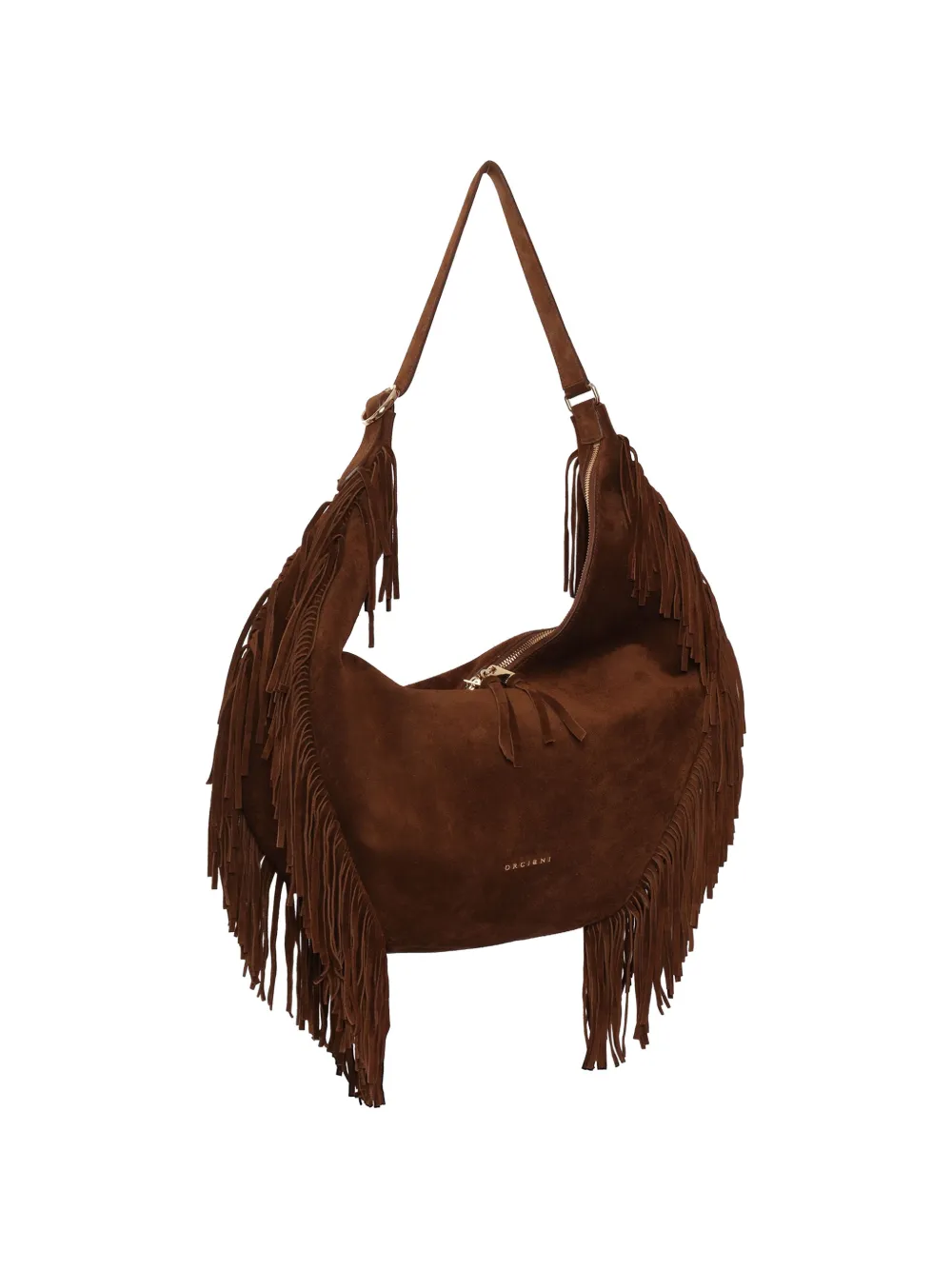  Orciani Isola Peach Fringed Leather Shoulder Bag - Brown 