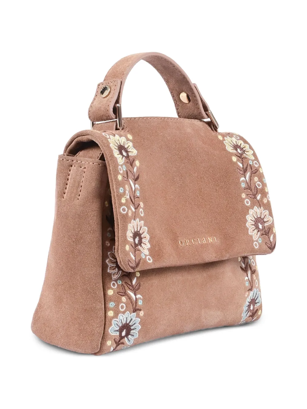 Orciani Floral-embroidered Shoulder Bag - Brown 