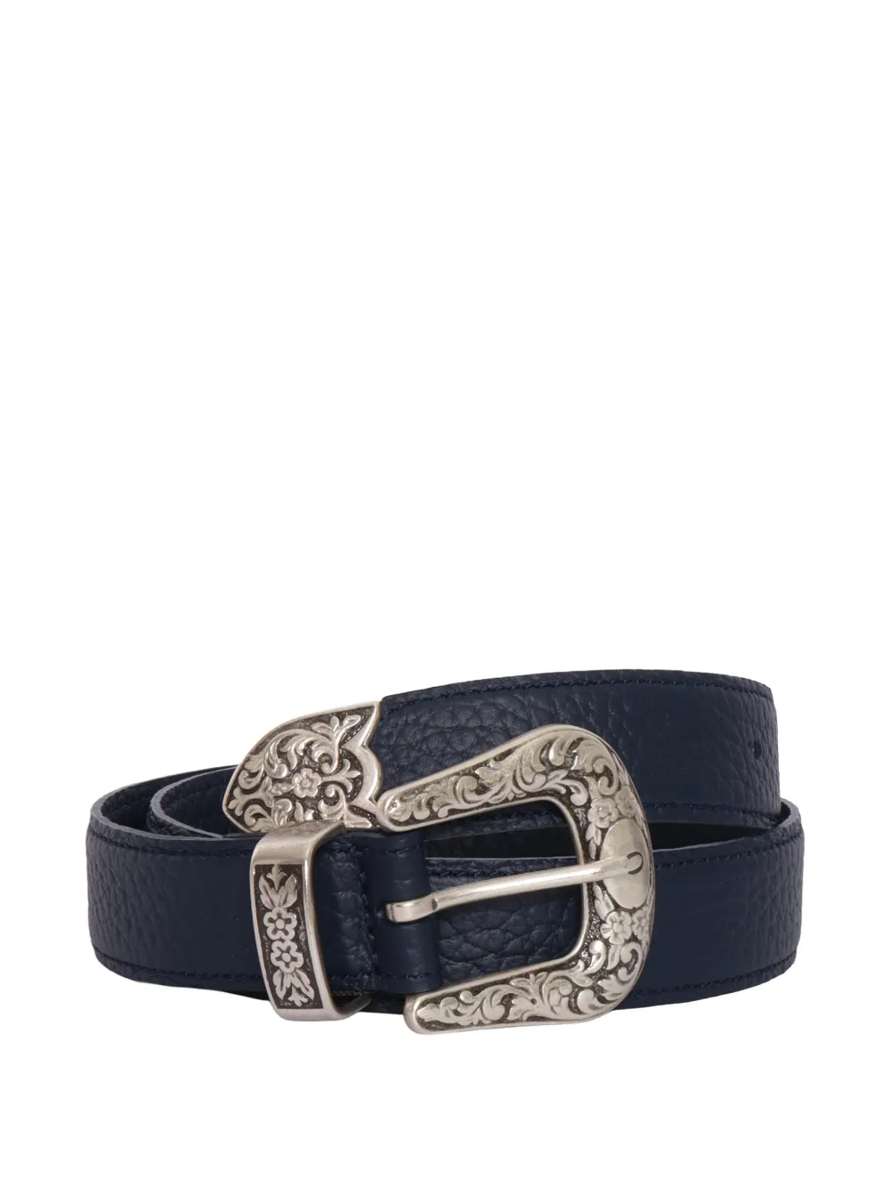 Orciani floral-engraved leather belt - Blu