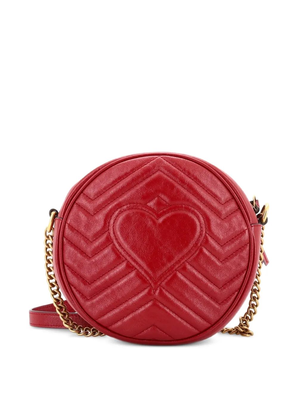  Gucci Pre-owned Gg Marmont Round Shoulder Bag Matelasse Leather Mini Crossbody Bag - Red 