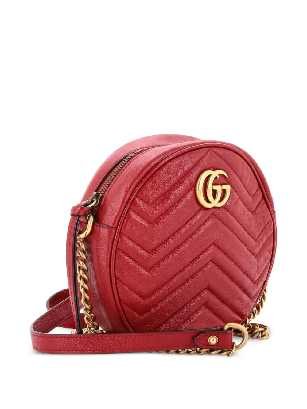  Gucci Pre-owned Gg Marmont Round Shoulder Bag Matelasse Leather Mini Crossbody Bag - Red 