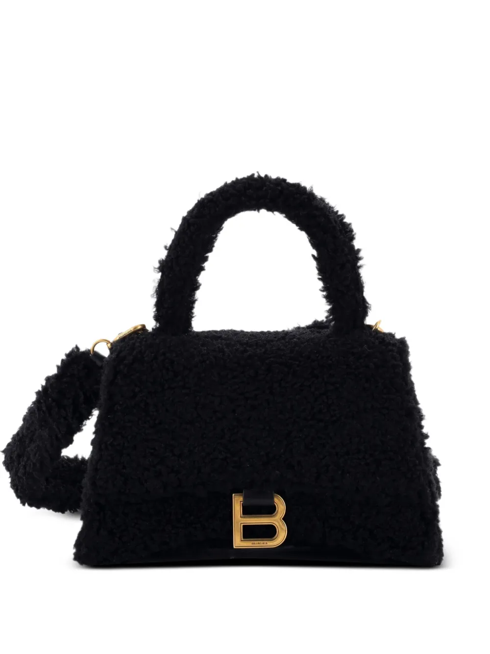 Balenciaga Pre-Owned Borsa a tracolla Fluffy Hourglass piccola in pelliccia sintetica con manico - Nero