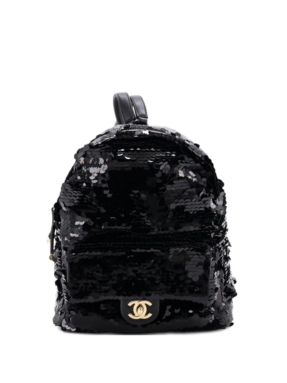 CHANEL Pre-Owned CC Front Pocket Sequins with Leather Mini backpack - Nero