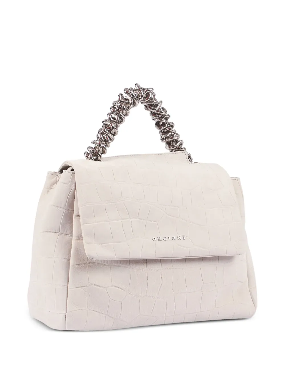  Orciani Crocodile-effect Chain-link Shoulder Bag - White 