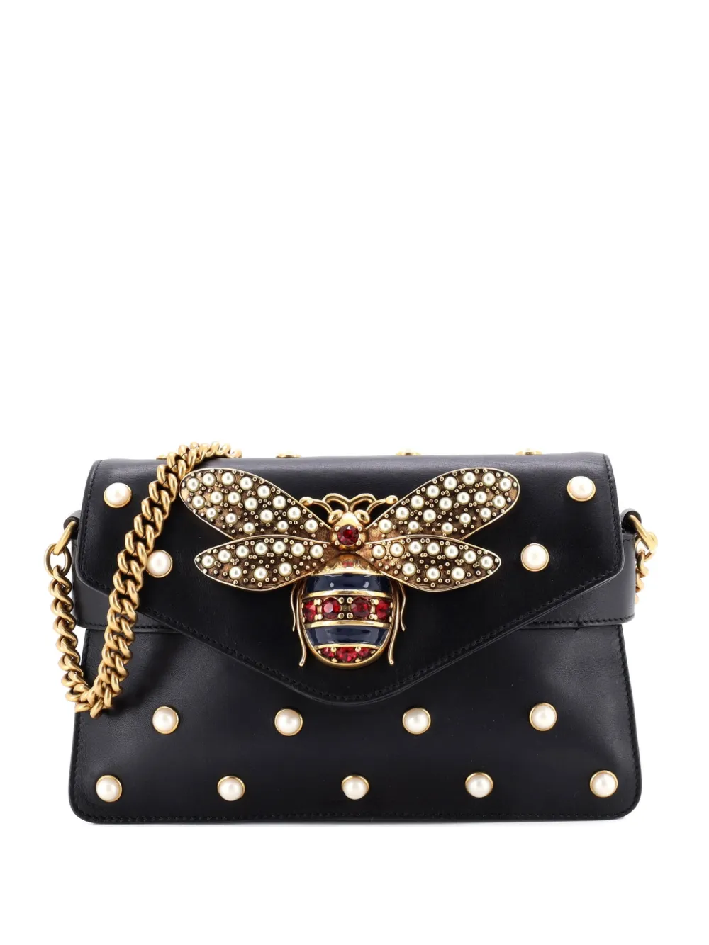 Gucci Pre-Owned Broadway Pearly Bee Embellished Leather Mini shoulder bag - Nero