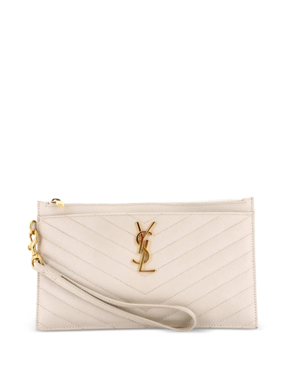 Saint Laurent Pre-Owned Classic Monogram Zip Bill Matelasse Chevron Leather Large pouch - Toni neutri