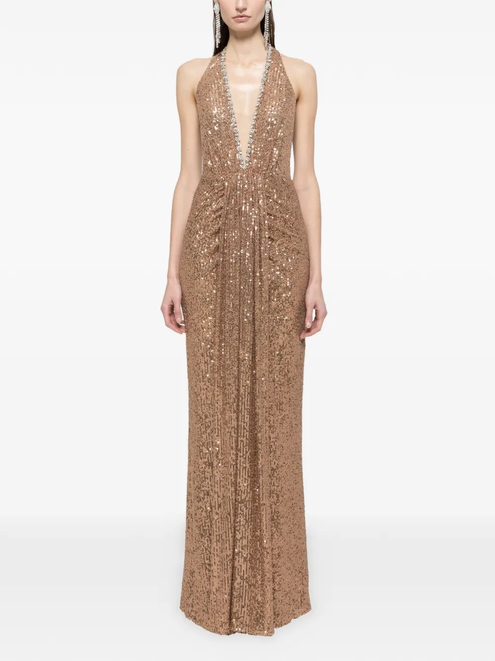 NISSA sequined halterneck maxi dress - Oro
