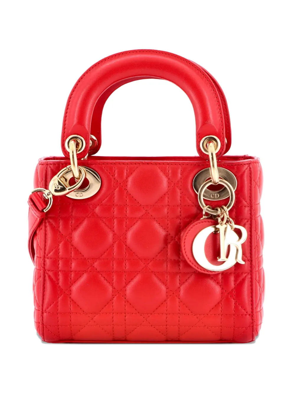 Christian Dior Pre-Owned Borsa a tracolla Lady Dior mini in pelle di agnello trapuntata con motivo Cannage - Rosso