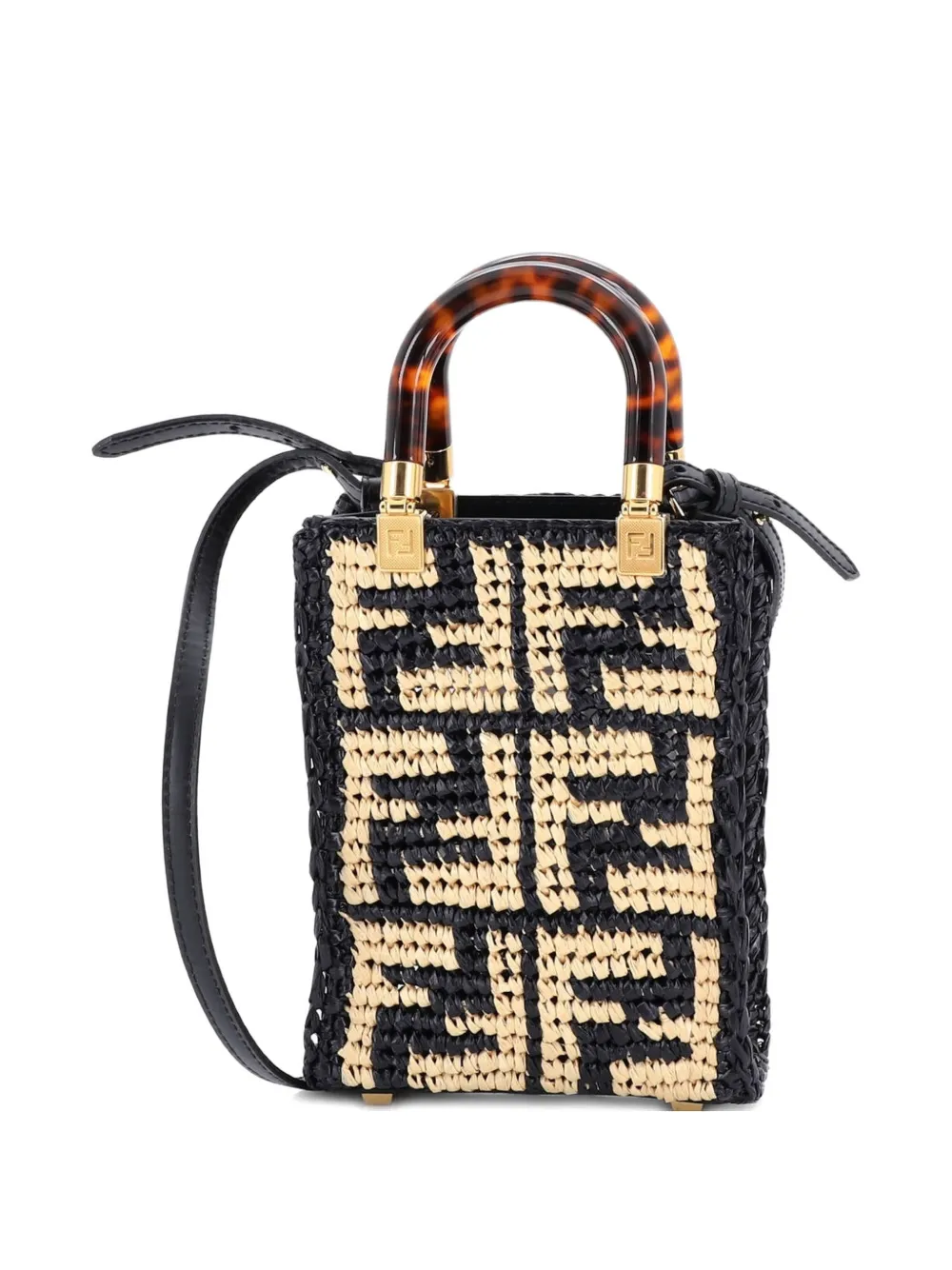Fendi Pre-Owned Sunshine Shopper Tote Zucca Raffia Mini satchel - Nero