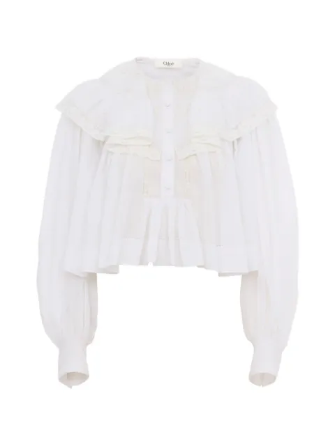 Chloé crop top with ruffles in cotton voile and lace