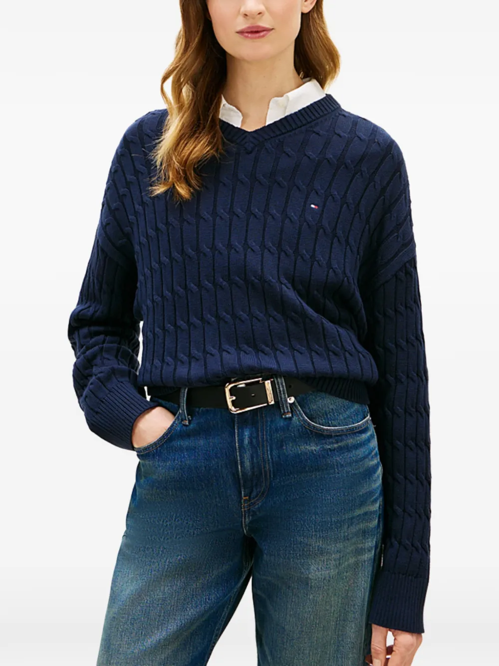 Tommy Hilfiger Kabelgebreide trui Blauw