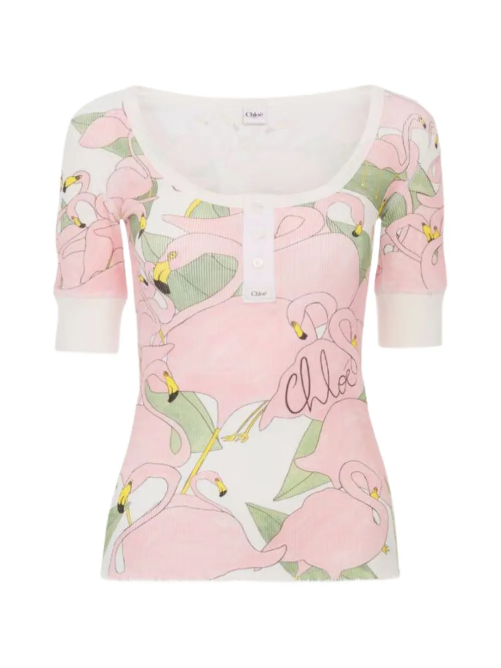 Chloé Camicia con stampa Flamingo - Bianco