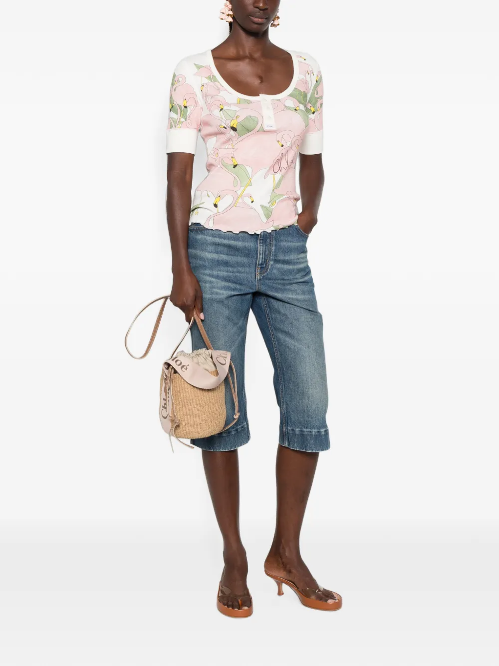 Chloé T-shirt met flamingoprint Wit