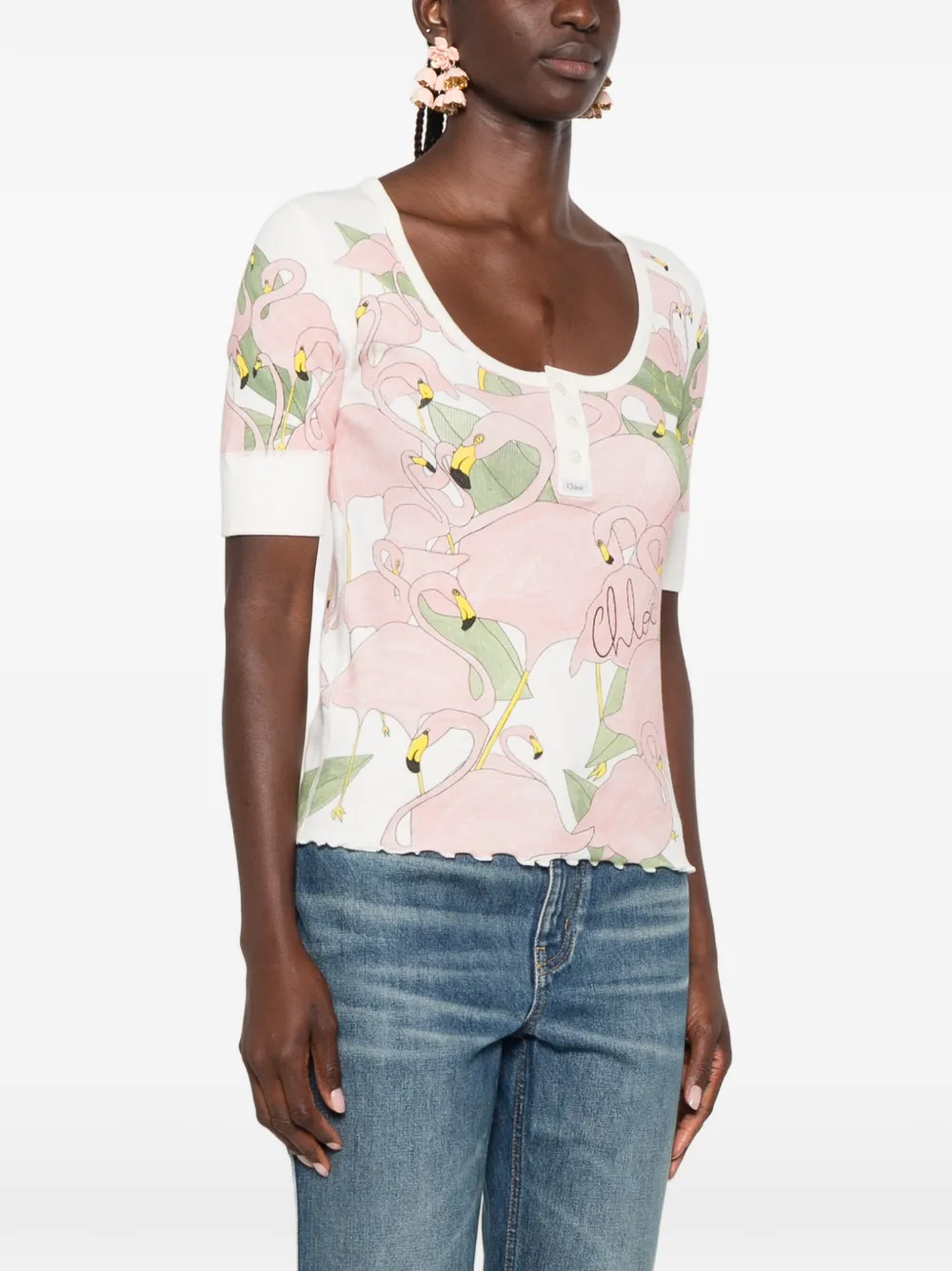 Chloé T-shirt met flamingoprint Wit