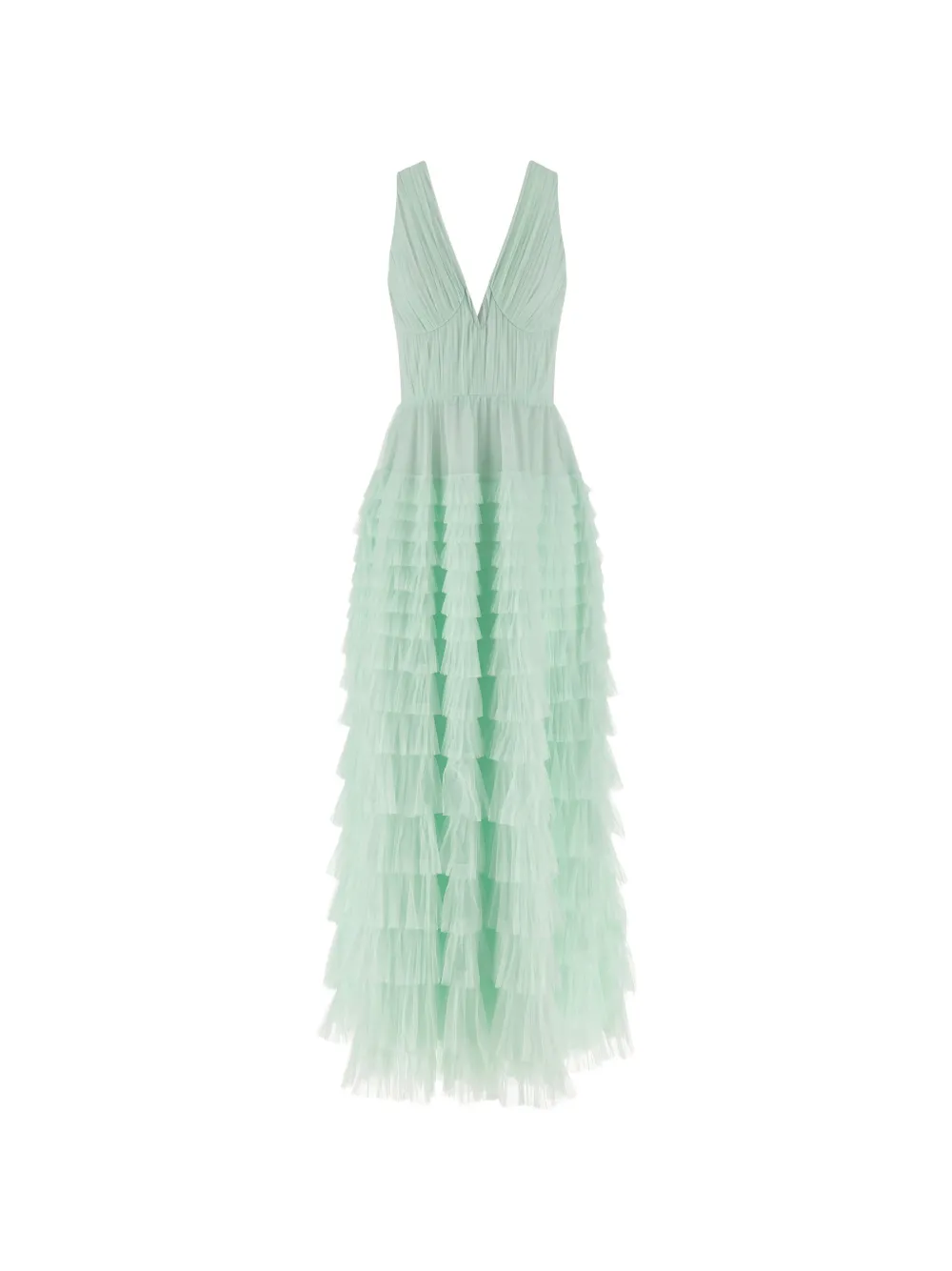TWINSET V-neck ruffled tulle maxi dress - Verde