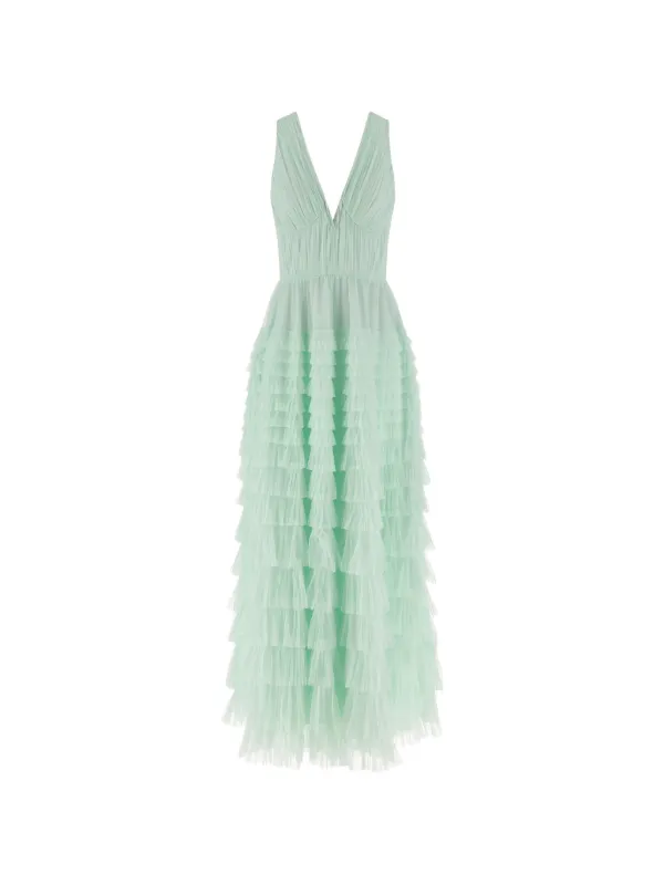 twinset green dress Flared green linen Midi Dress Twinset