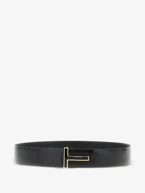 TOM FORD Cinto dupla face com efeito pele de crocodilo e logo