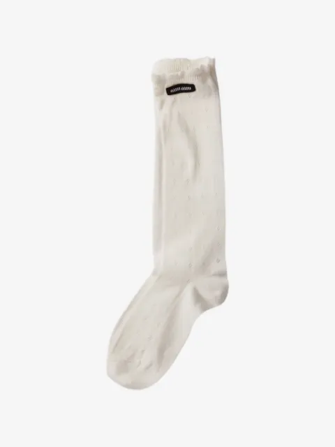 Miu Miu openwork logo-patch socks