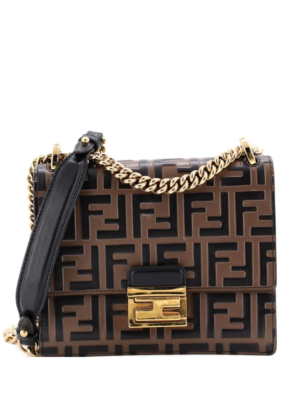 Fendi Pre-Owned Kan U Zucca Embossed Leather Small shoulder bag - Marrone