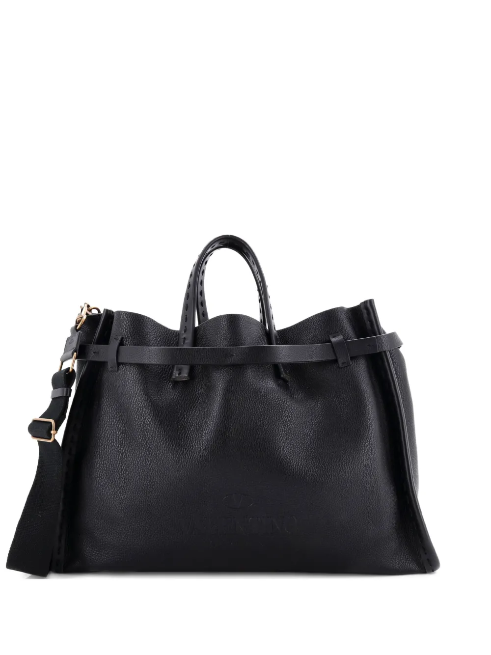 Valentino Garavani Pre-Owned Belted Weekender Leather Medium tote bag - Nero
