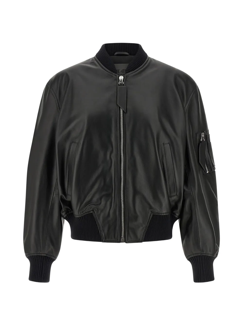 The Attico ribbed leather bomber jacket - Nero