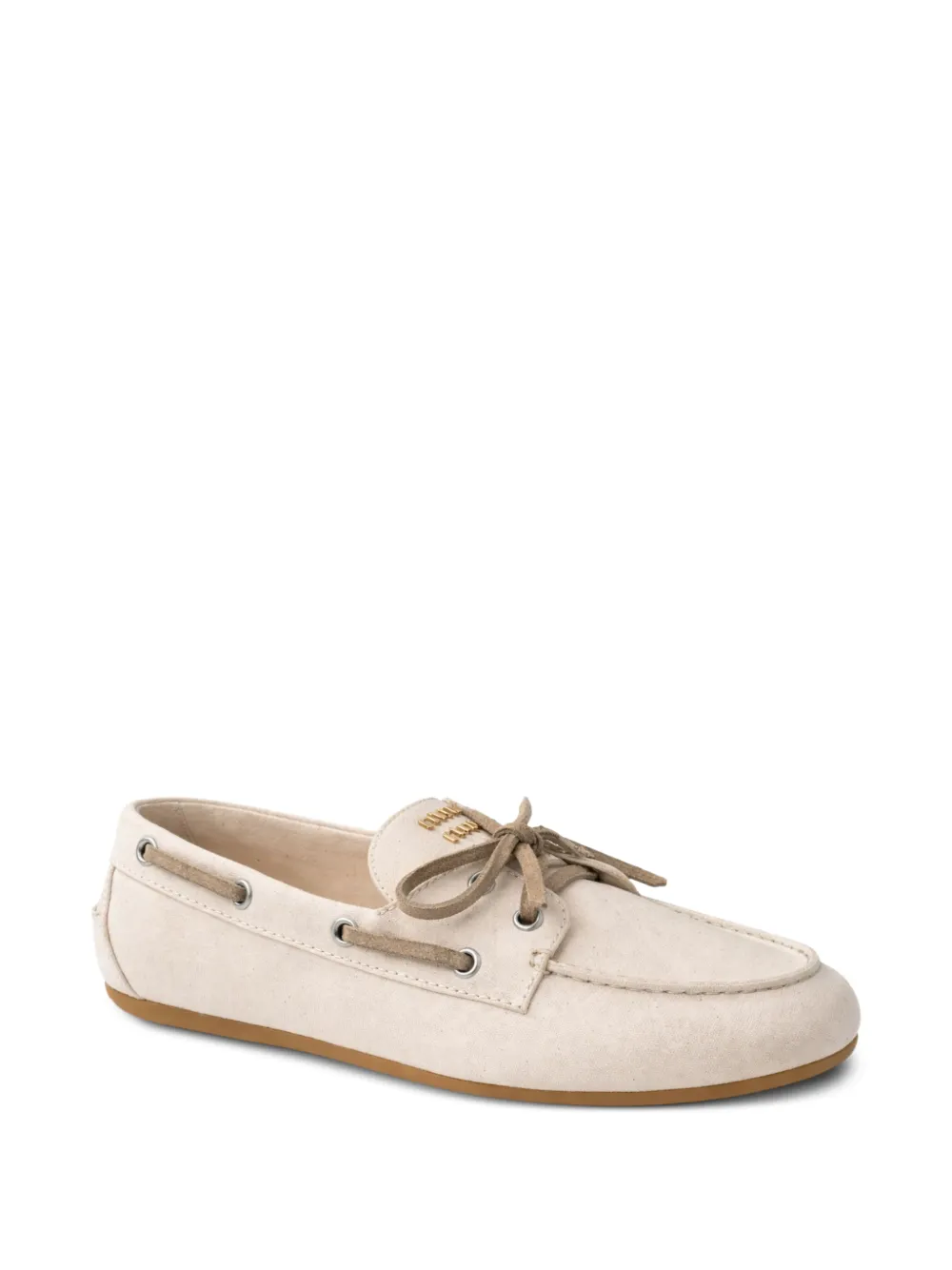 Miu logo-embroidered lace-up loafers Beige