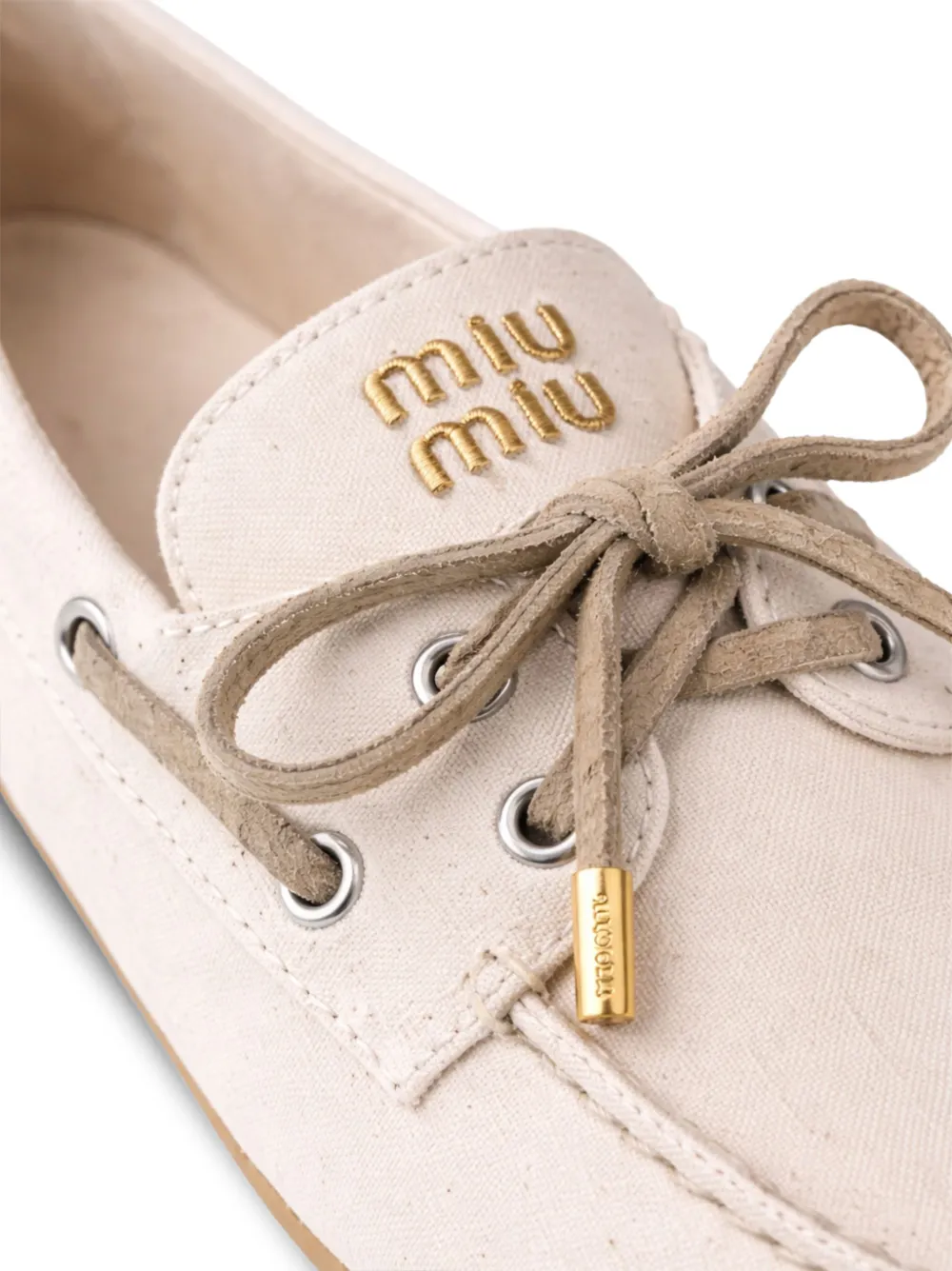 Miu logo-embroidered lace-up loafers Beige