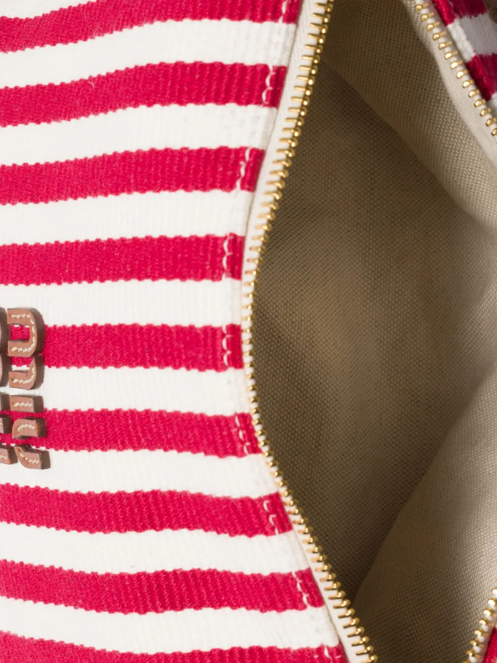Miu Gestreepte mini-tas met handgreep van touw Rood