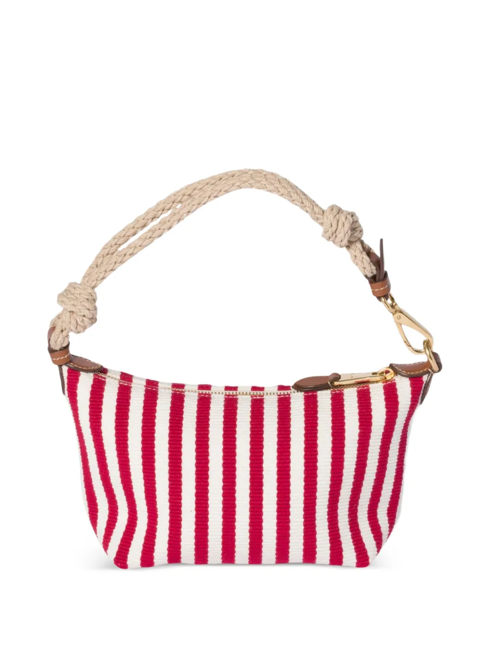 Miu Gestreepte mini-tas met handgreep van touw Rood