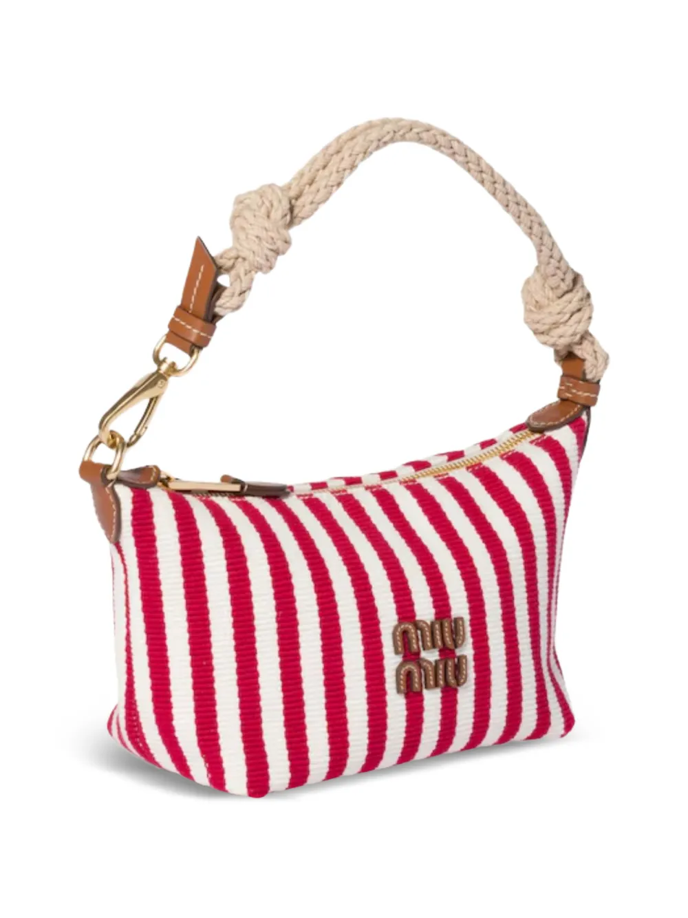 Miu Gestreepte mini-tas met handgreep van touw Rood
