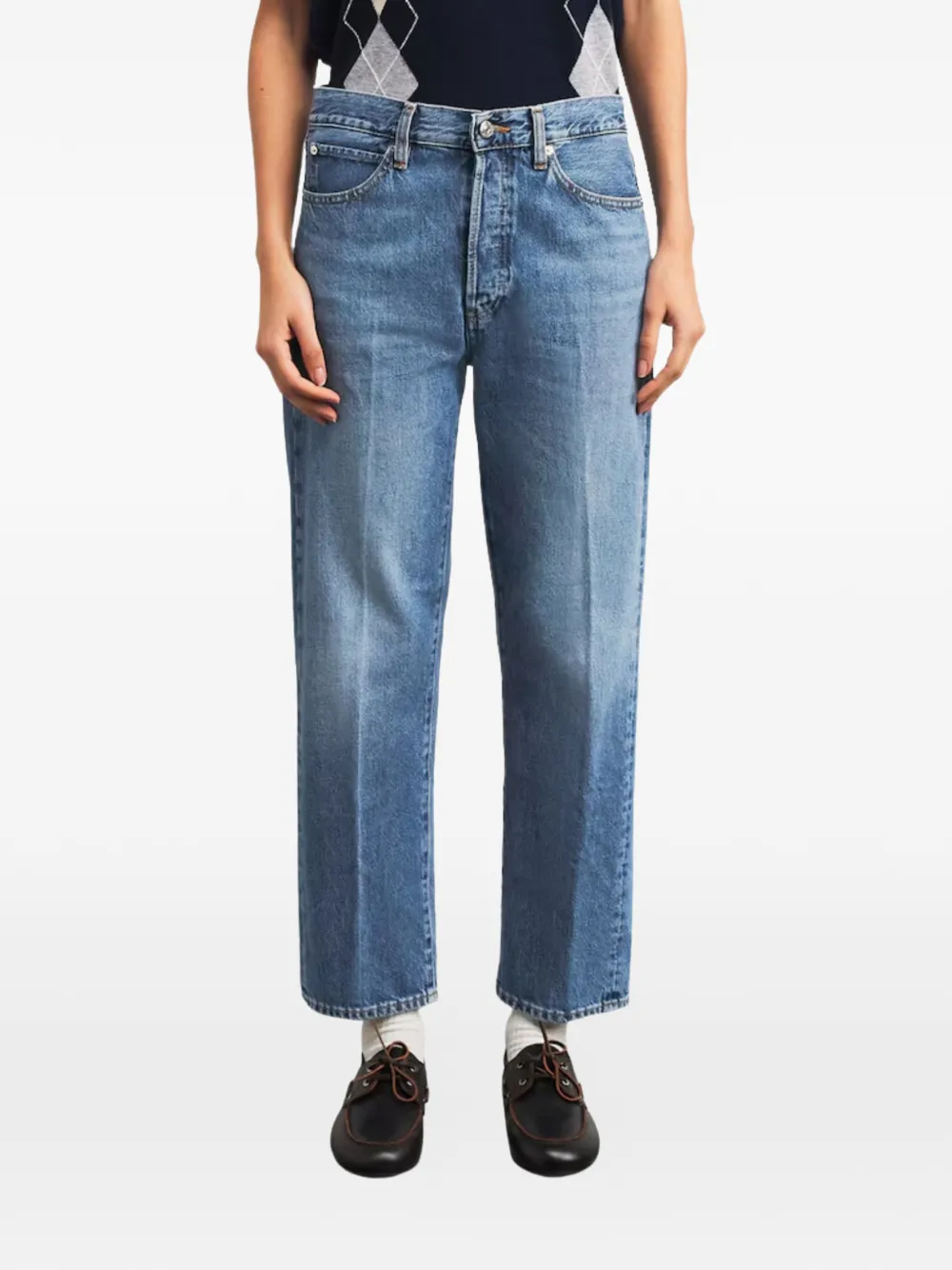 FRAME Vertical Crop high-waist straight jeans Blauw