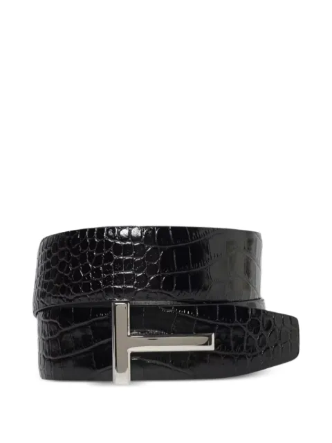 TOM FORD T-bar animal-effect leather belt