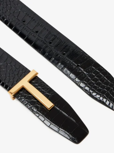 TOM FORD T-bar animal-effect leather belt